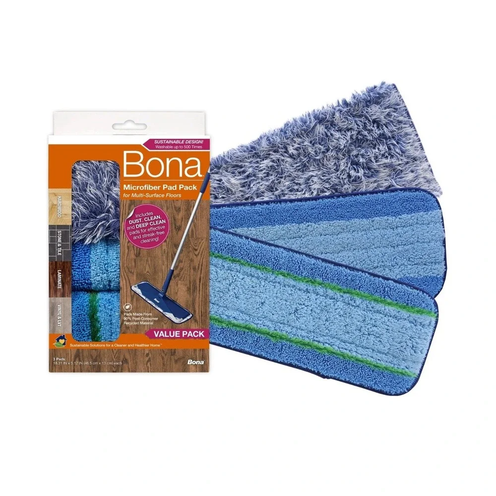 Bona Microfiber Cleaning Pads 3 Pack Value Set for Wood and‎ Hard Surface Floors